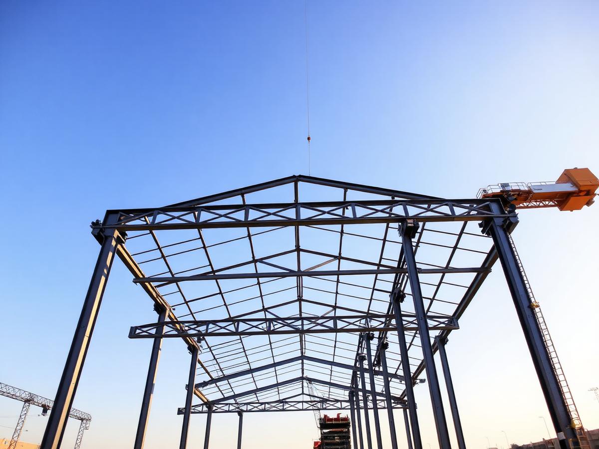 Structură metalică pentru hală industrială în execuție